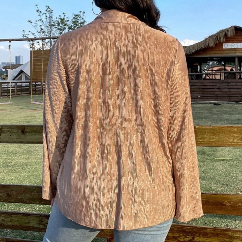 4XL Crinkle Satin Tie Front Top Blouse Brown Bronze Plus Size Oversized - Picture 8 of 9